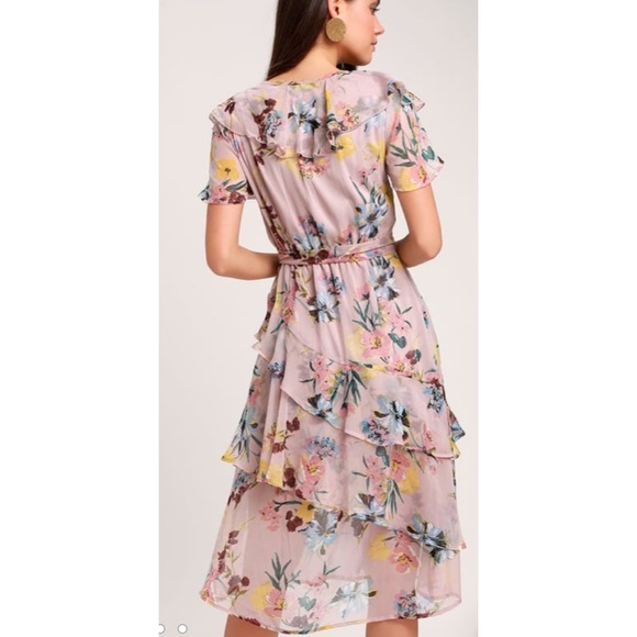 Band Of Gypsies- Sunny Mauve Floral Ruffle Dress - Picture 4 of 16